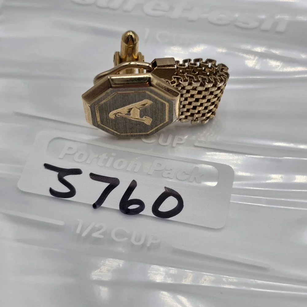 Gold Tone Octagon Letter A Cufflinks Mesh Band Chain Link Formal Wear Monogram